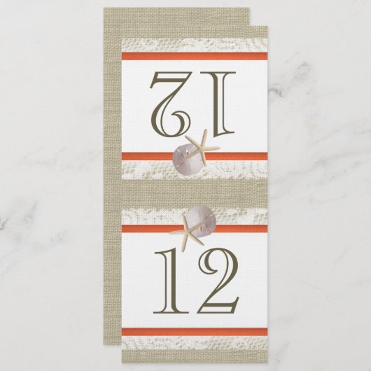 Oceaan Romantiek Burlap en Kant Koraal Tafelnummer (Voorkant / Achterkant)