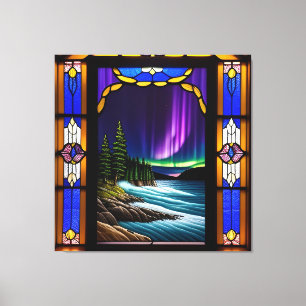 Oceaan scène en kleurrijke Aurora weergave Canvas Afdruk