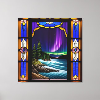 Oceaan scène en kleurrijke Aurora weergave Canvas Afdruk