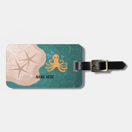 Oceaan scène met een octopus bagagelabel (Voorkant horizontaal)