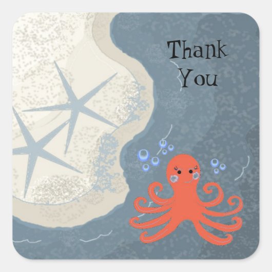 Oceaan scène met Octopus Bedankt Vierkante Sticker (Voorkant)