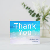 Oceaan scène zomer strand wit blauw dank je wel    briefkaart (Staand voorkant)