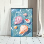 Oceaan Schelpen Pastel Waterverf Kust Poster