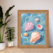 Oceaan Schelpen Pastel Waterverf Kust Poster