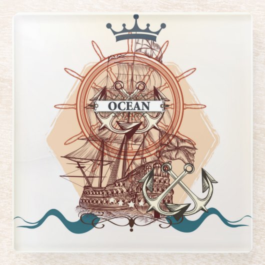 Oceaan/schip Glazen Onderzetter (Voorkant)