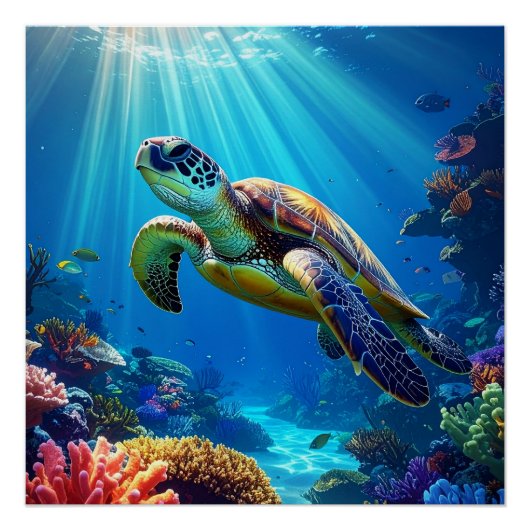 Oceaan Sereniteit Zeeschildpad Poster (Voorkant)
