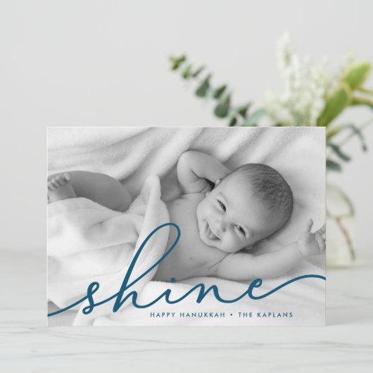Oceaan | Shine Script Hanukkah-foto Feestdagenkaart (Staand voorkant)