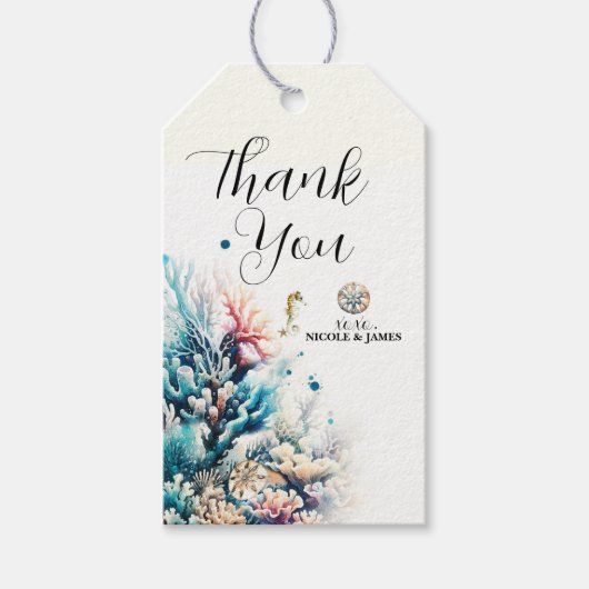 Oceaan Splash Zee Koraal Aquarel Bruiloft Cadeaulabel (Voorkant)