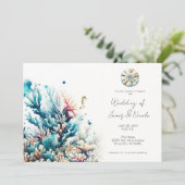 Oceaan Splash Zee Koraal Aquarel Bruiloft Kaart (Staand voorkant)
