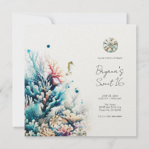 Oceaan Splash Zee Koraal Aquarel Sweet 16 Kaart