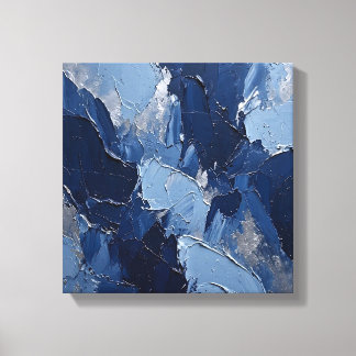 Oceaan Storm Indigo Blauwe Golven Metaal Zilveren Canvas Afdruk