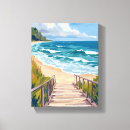 Oceaan Strandpromenade | Kust Strandgolven Canvas Afdruk