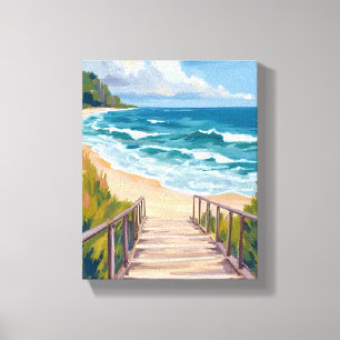 Oceaan Strandpromenade   Kust Strandgolven Canvas Afdruk