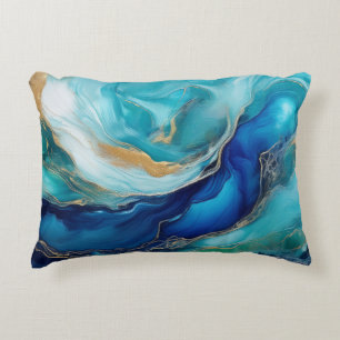 Oceaan Symfonie: Kobalt en Teal Abstract  Accent Kussen