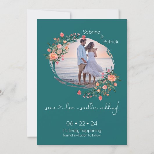 Oceaan Teal Fotolijst Bloemstuk Save The Date (Voorkant)