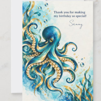 Oceaan Thema | Octopus | Verjaardag Bedankkaart