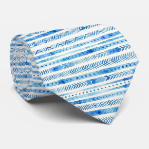 Oceaan Tribale Aquarel Abstract Blauwe Strepen Stropdas