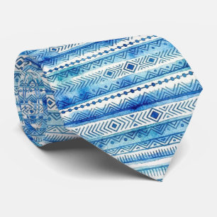 Oceaan Tribale Waterverf Abstract Blauwe Strepen Stropdas