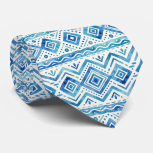 Oceaan Tribale Waterverf Abstract Blauwe Strepen Stropdas