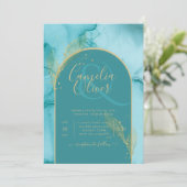 Oceaan Turquoise Turkoois Gouden Trouwring Kaart (Staand voorkant)