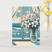  oceaan Uitzicht en vaas van bloemen Kaart (Gele Bloem)