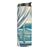 oceaan Uitzicht en vaas van bloemen Thermosbeker (Gedraaid links)