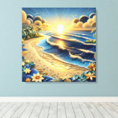 oceaan Uitzicht tropisch papier quilling effect Canvas Afdruk (Insitu (Houten vloer))