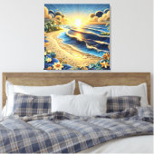 oceaan Uitzicht tropisch papier quilling effect Canvas Afdruk (Insitu (Slaapkamer))