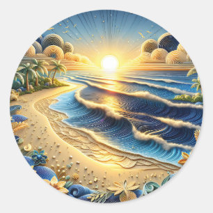 oceaan Uitzicht tropisch papier quilling effect Ronde Sticker