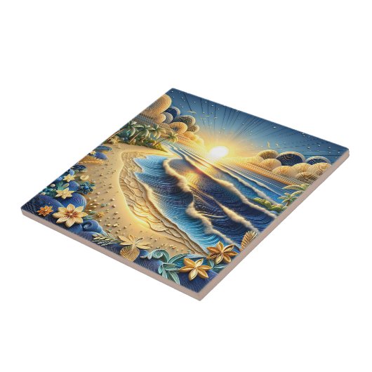 oceaan Uitzicht tropisch papier quilling effect Tegeltje (Zijkant)