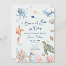 Oceaan van liefde voor Baby shower strand uitnodig
