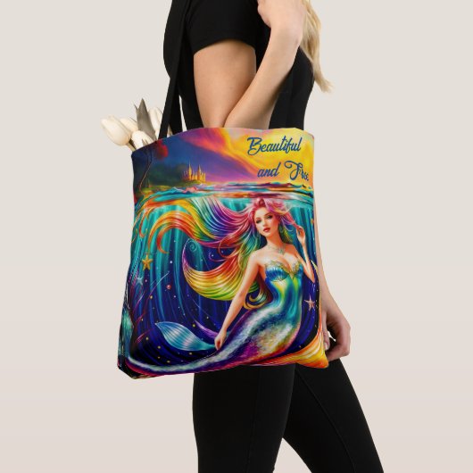 Oceaan Vrouwen Vissen Zeemeermin Staart Nautische  Tote Bag (Dichtbij)