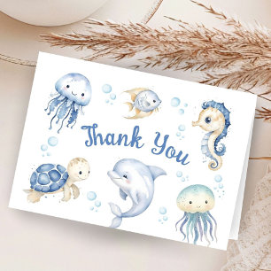 Oceaan Walvis Baby Shower Jongen Vouwde Bedankkaar Bedankkaart