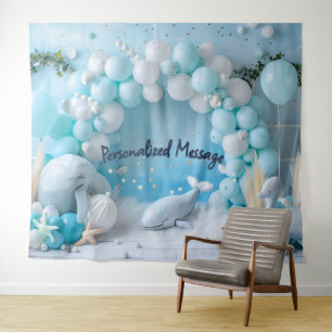 Oceaan Walvis Ballonboog Achtergrond Wandkleed