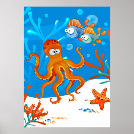 Oceaan Waterpret Cute Octopus Zeester Kinderkamer Poster