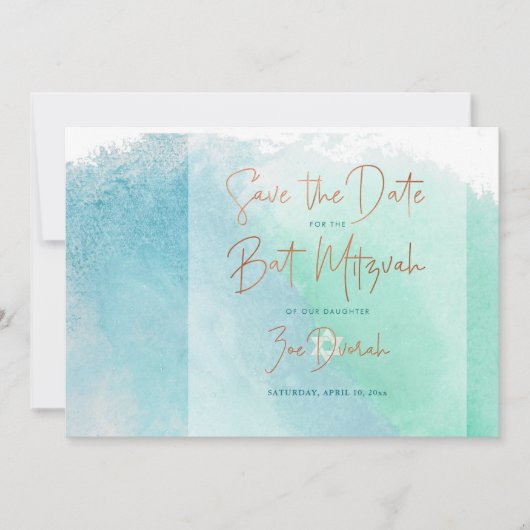 Oceaan Waterverf Strand Bat Mitzvah Bewaar de Datu Kaart (Voorkant)