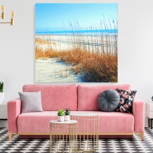 Oceaan, Zand en Zeegras in North Myrtle Beach Canvas Afdruk (Insitu (Woonkamer))
