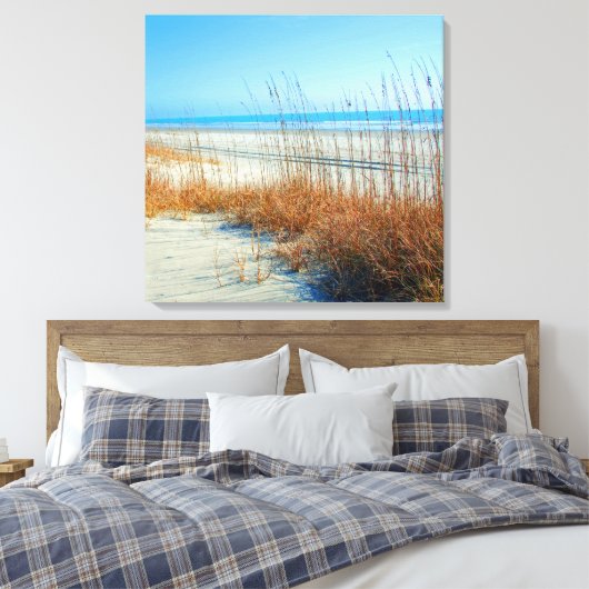 Oceaan, Zand en Zeegras in North Myrtle Beach Canvas Afdruk (Insitu (Slaapkamer))