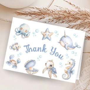 Oceaan Zee Baby Shower Jongen Vouwde Bedankkaart