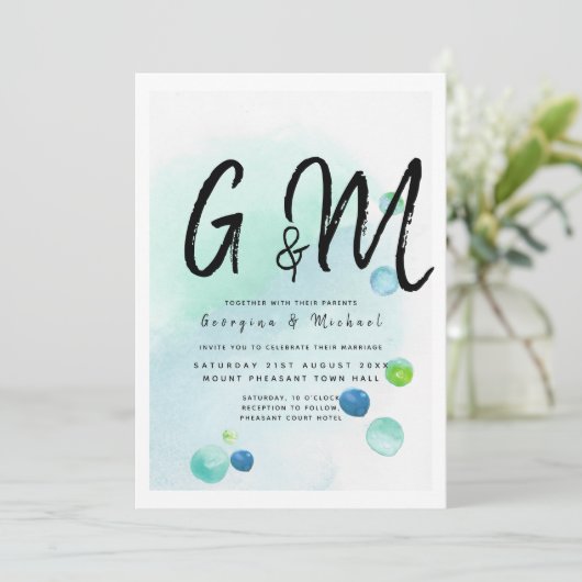 Oceaan Zee Glas Ombre Turquoise Blauwe Trouwdag Kaart (Staand voorkant)