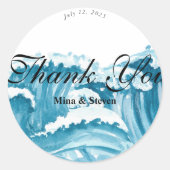 oceaan zee golven bruiloft dank u ronde sticker (Voorkant)