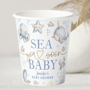 Oceaan Zee Jij Binnenkort Baby Shower Jongen Blauw Papieren Bekers