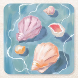 Oceaan Zee Schelpen Aquarel Kust Strand Zee Kartonnen Onderzetters