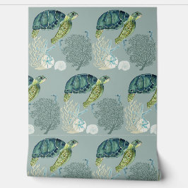 Oceaan Zee schildpad koraal en schelpen Behang