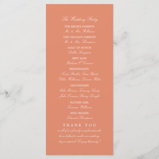 Oceaan Zee schildpad, zacht koraal bruiloft Programmakaart (Achterkant)