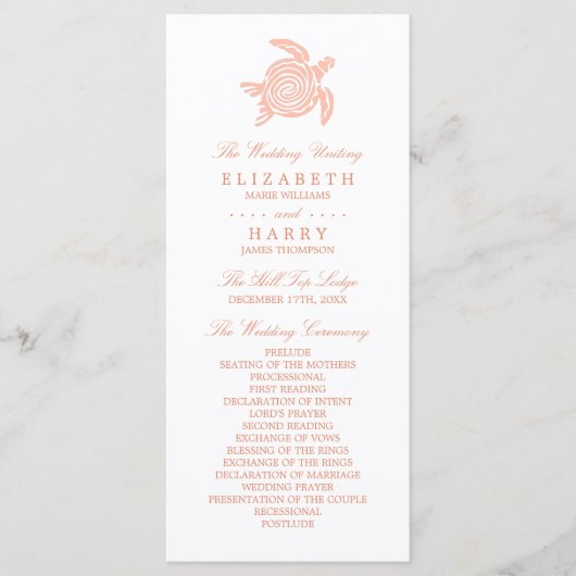 Oceaan Zee schildpad, zacht koraal bruiloft Programmakaart (Voorkant)