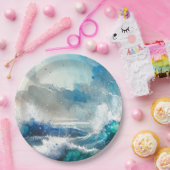 Oceaan Zee Spetterende Waterverf Golven Verjaardag Papieren Bordje (Feest)