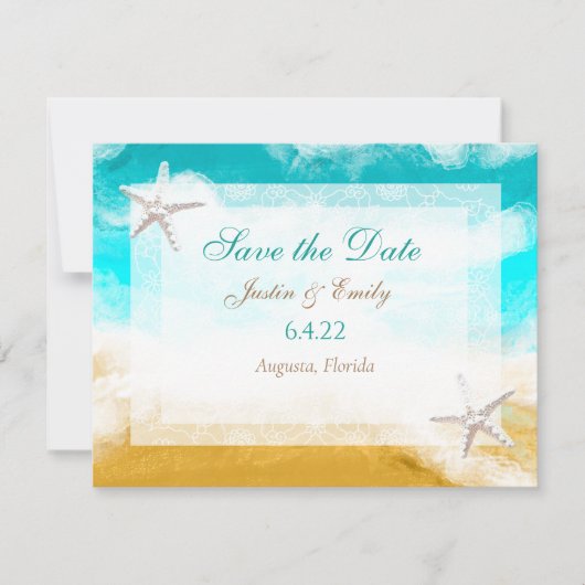 Oceaan Zeekant Turquoise Golven Bewaar de Datum Kaart (Voorkant)