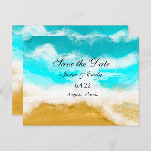 Oceaan Zeekant Turquoise Golven Save the Date Kaart (Voorkant / Achterkant)