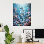 Oceaan Zeepaardje Koraal Drift Poster (Thuiskantoor)